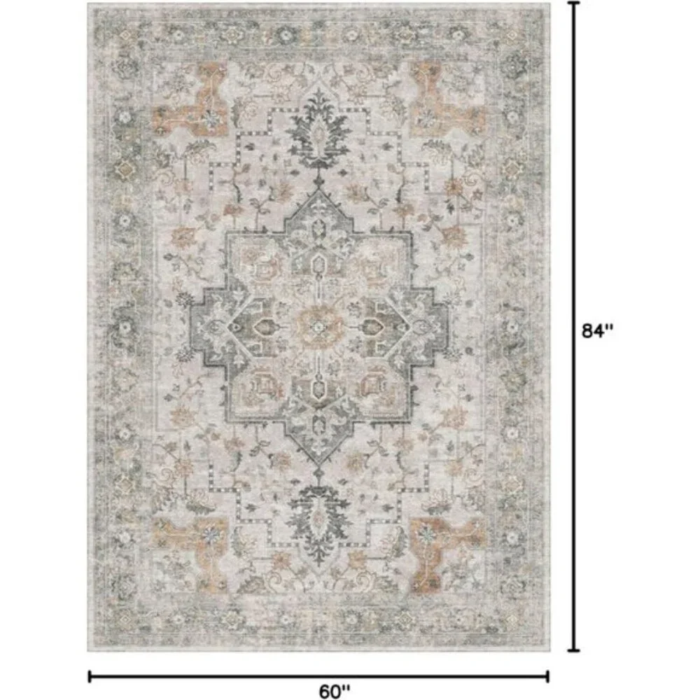 New 5x7 Area Rug, Washable Non-Slip Vintage Chenille Carpet for Living Room